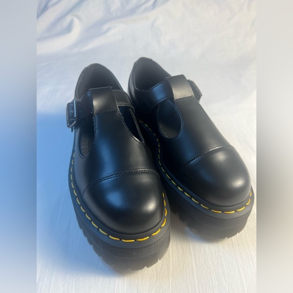 Dr Martens Bethan Polished Smooth leather Platform Black Ladies 8 NWOB - Picture 3 of 10